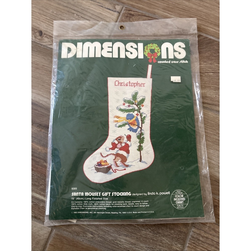 Rare Dimensions Cross Stitch Kit Santa Mouse Gift 16" Christmas Stocking 8305